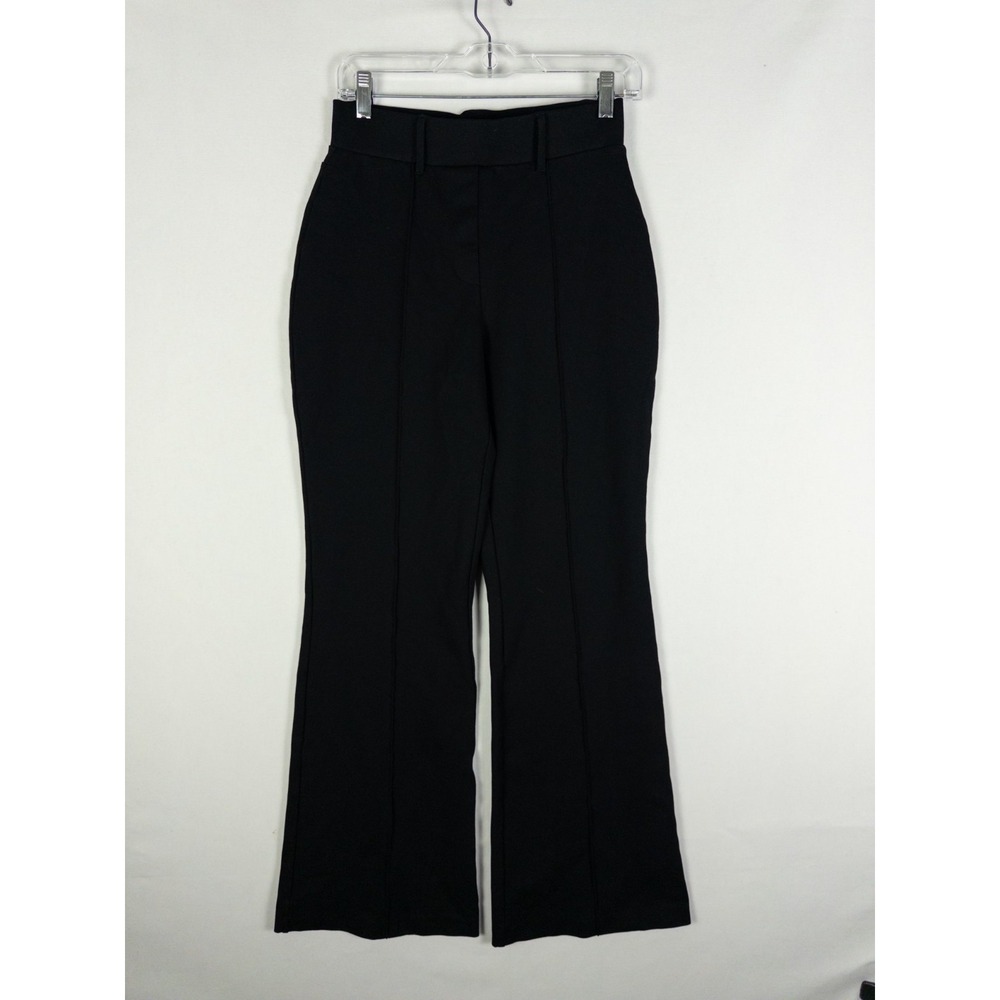 Quince Womens S Black Ponte Flare Pants High Rise Pintuck Seam Kick Flare Trouse